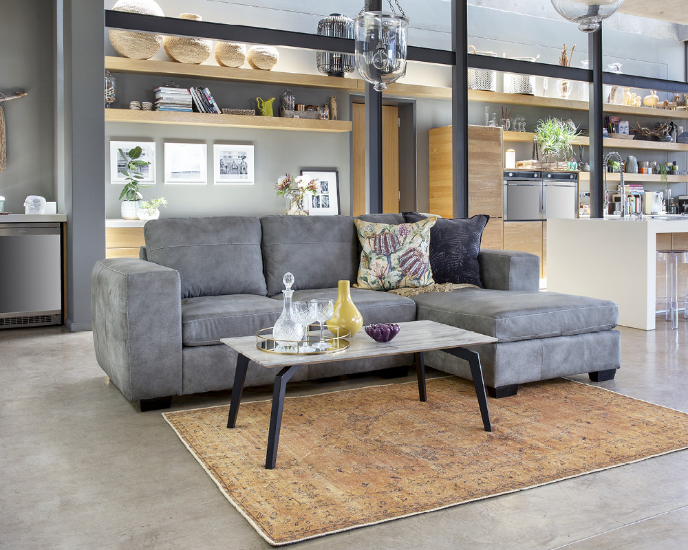 Galaxy Full Leather Corner Couch-Zambezi Graphite | Decor Deals